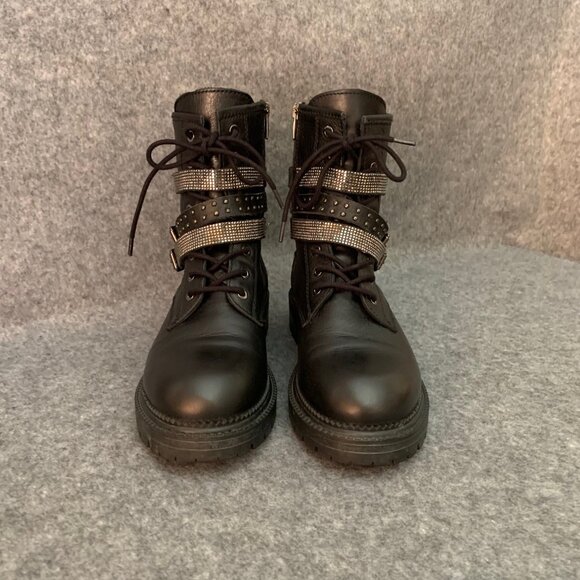 Inuovo Women’s Black Lace Up Booties Lottie strap Side Zip Ankle Boots - Picture 3 of 10